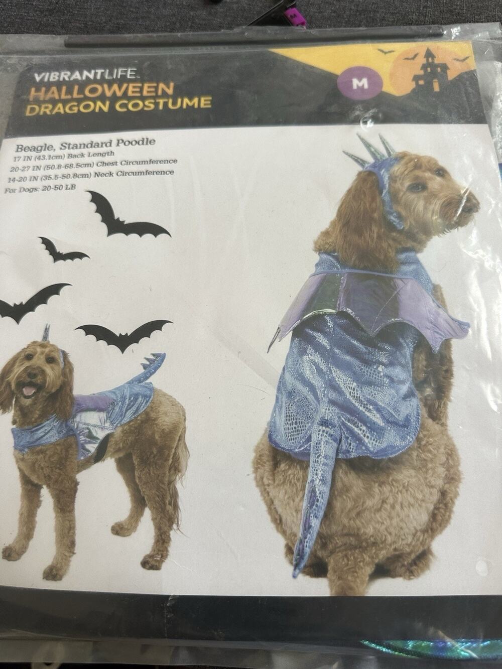 Vibrant Life Halloween Dragon Dog Costume Medium M 20-50 lb Blue Wings Tail